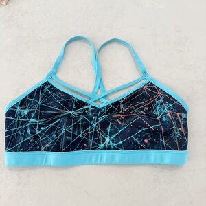 Champion DUODRY Sports Bra Athletic Workout Tank Top Teal Black Pink Print L